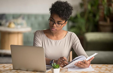 Woman working on laptop
